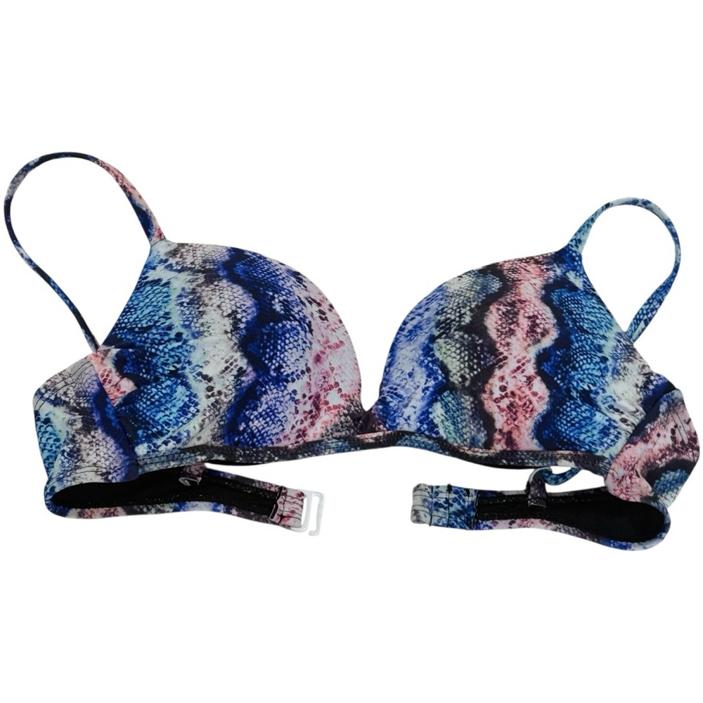 No Boundaries Blue and Pink Snake Print Bikini Top
